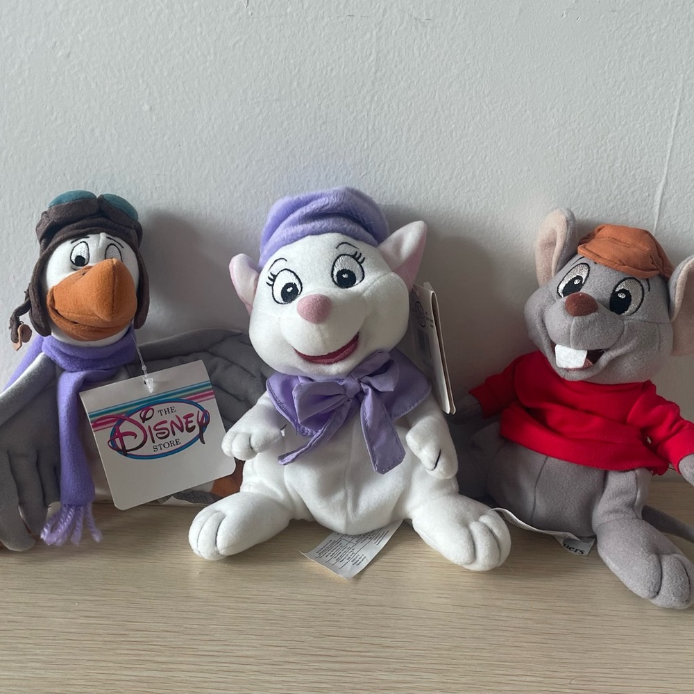 Disney Vintage Rescuers Beanies Plush Set - Bernard, Bianca, Orville NWT